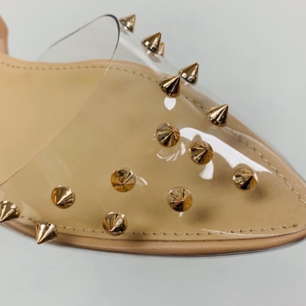 NWT Chic Nude & Clear Flats With Studs - Picture 2 of 13